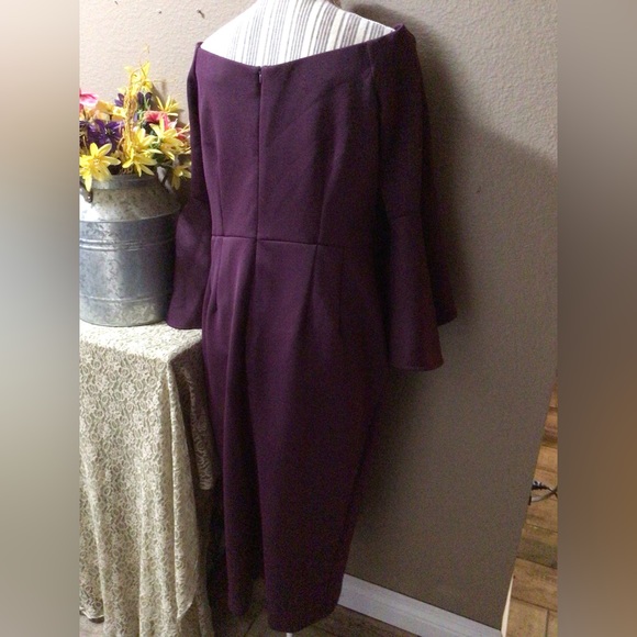 NEWT ELOQUII PLUM SCUBA DRESS SIZE 16 FLARE BELL SLEEVES ( plus size ) - Picture 4 of 15